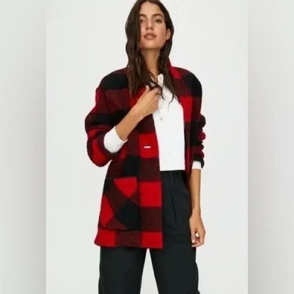 WILFRED FREE Aritzia Neelam Wool Blend Jacket Sz XXS Red Buffalo Plaid - Picture 3 of 12